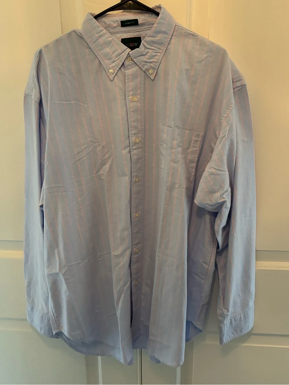 J. Crew Men’s Light Blue Oxford Shirt with Red Stripe. Giant Fit. Size L. New.